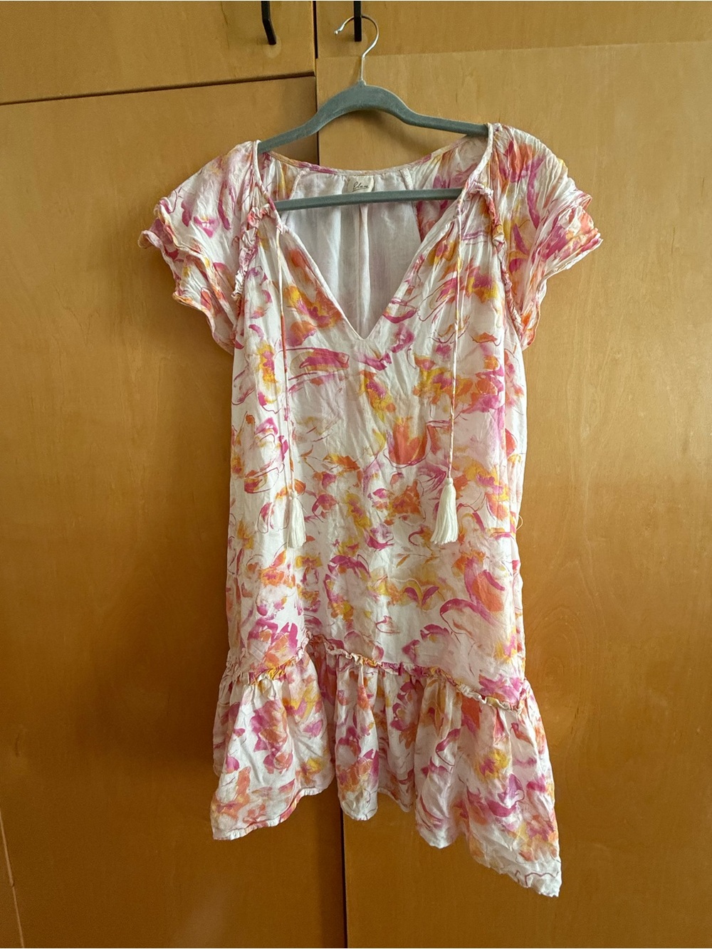 Elan Floral Mini Dress in Pink, Yellow and White with pockets!